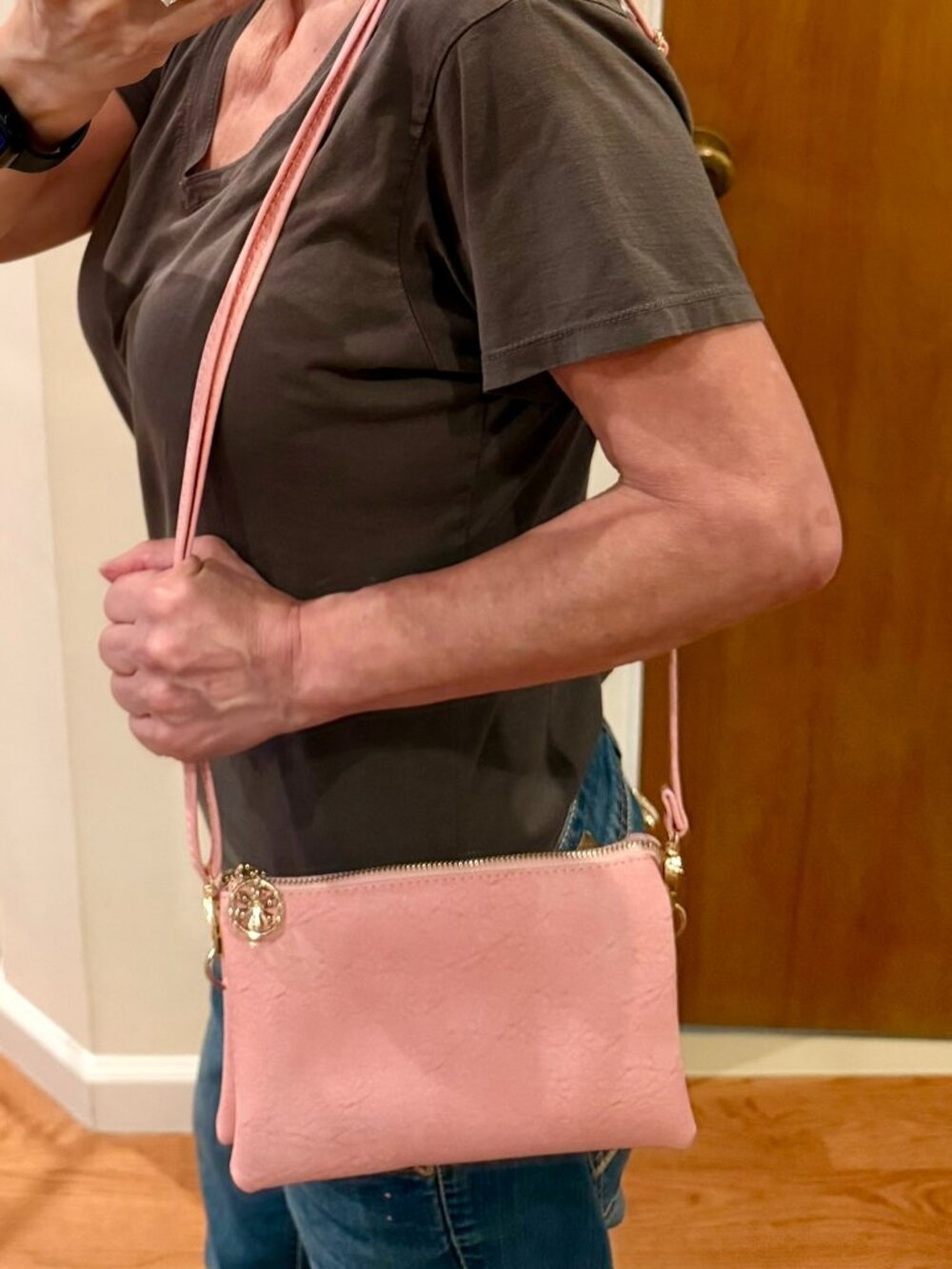 Kaleidoscope Pink Pebbled Crossbody / Clutch • Striped Lining • Never Used